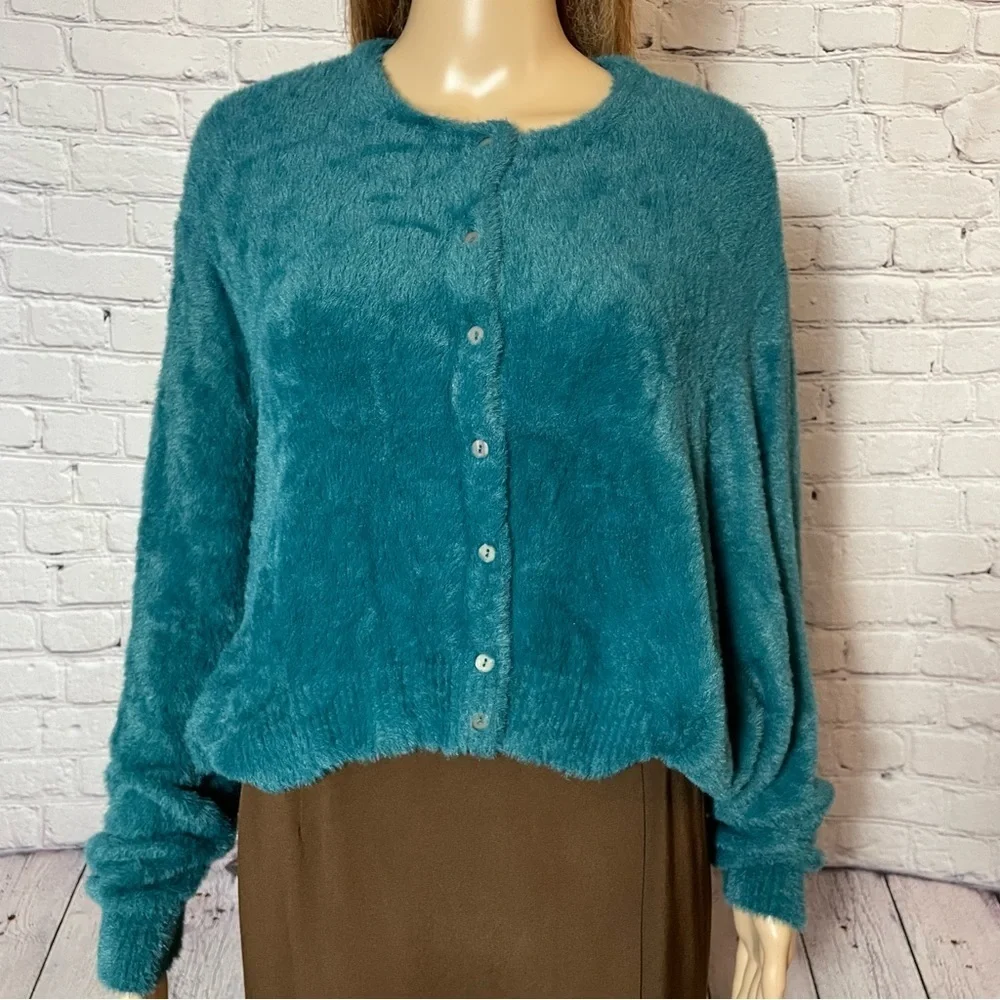 New Free People FP One Wyatt Teal Long Sleeve Sweater Size XS